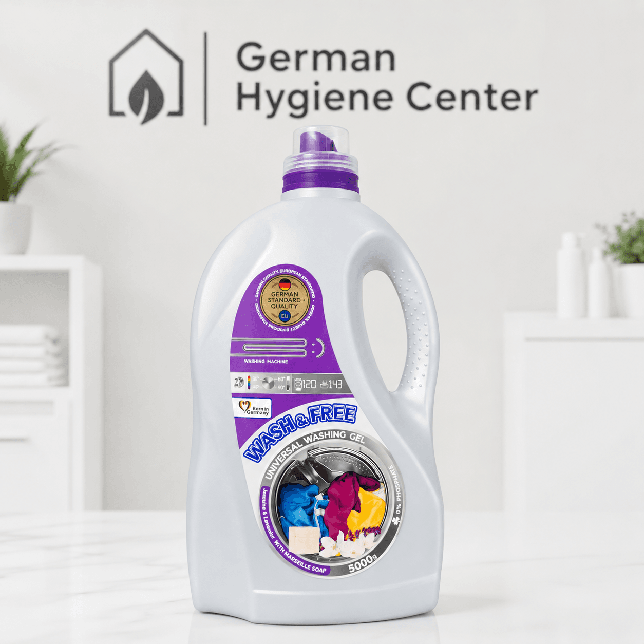 Wash&Free უნივერსალური სარეცხი გელი ჟასმინისა და ლავანდის არომატით, მარსელის საპნით 5000 გ